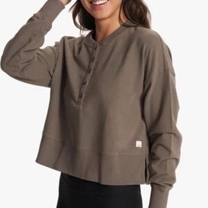 Vuori Laguna Terry Henley Cropped Sweatshirt Sz L - Cocoa Heather